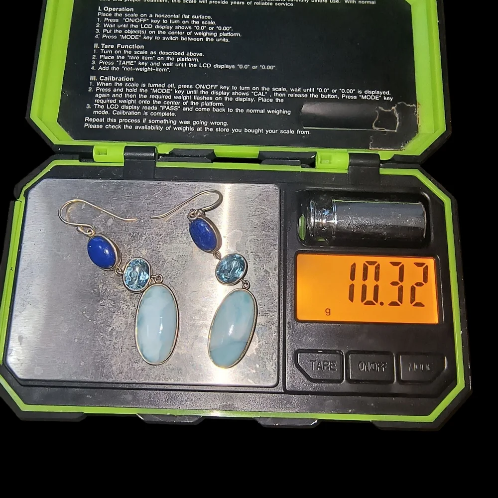 NK Silver Lapis, Blue Topaz And Larimar Dangle Earrings In Sterling Silver - Picture 8 of 8